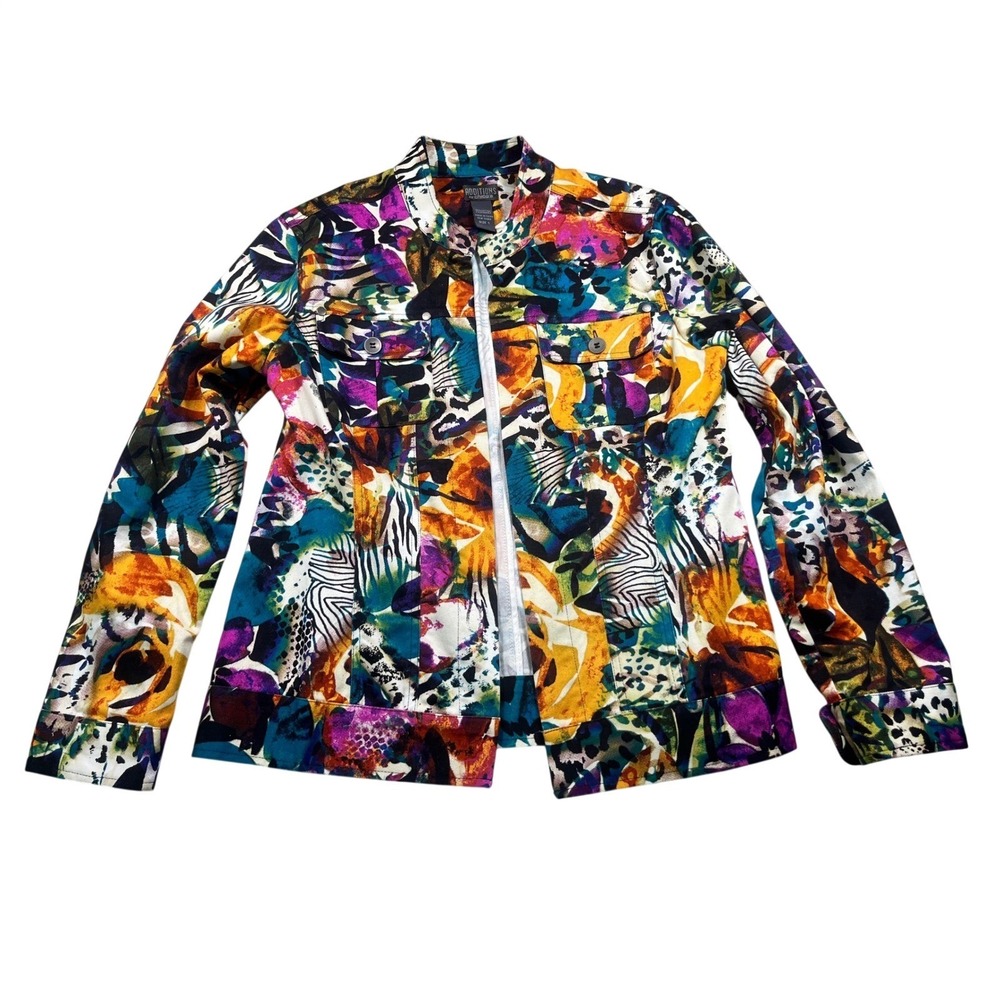 Chico's Additions Size 1 Jacket Floral Animal Print Multicolor Utility Blazer